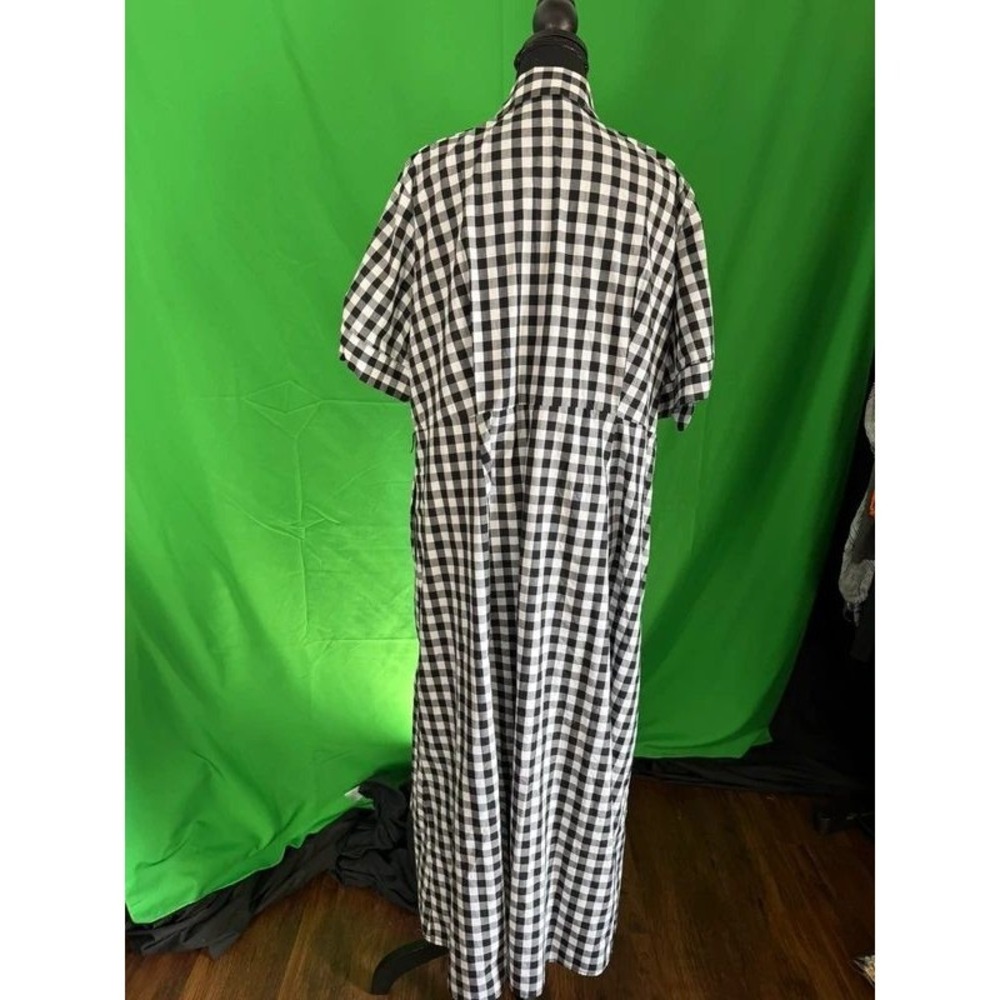 Calvin Klein Women 14W Black White Gingham Maxi Shirt Dress Tie Sleeve - Picture 5 of 11